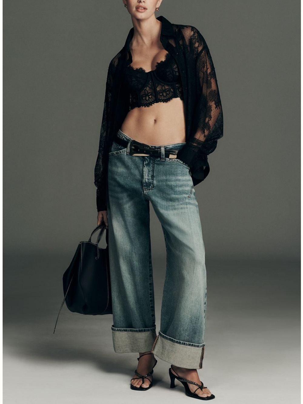 Wide-Leg Cuffed Barrel Carpenter Jeans